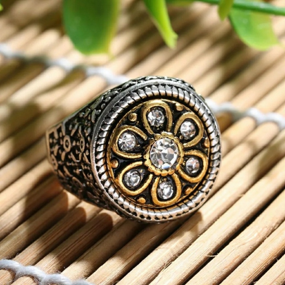Vintage Inspired Turkis Silver Flower Ring